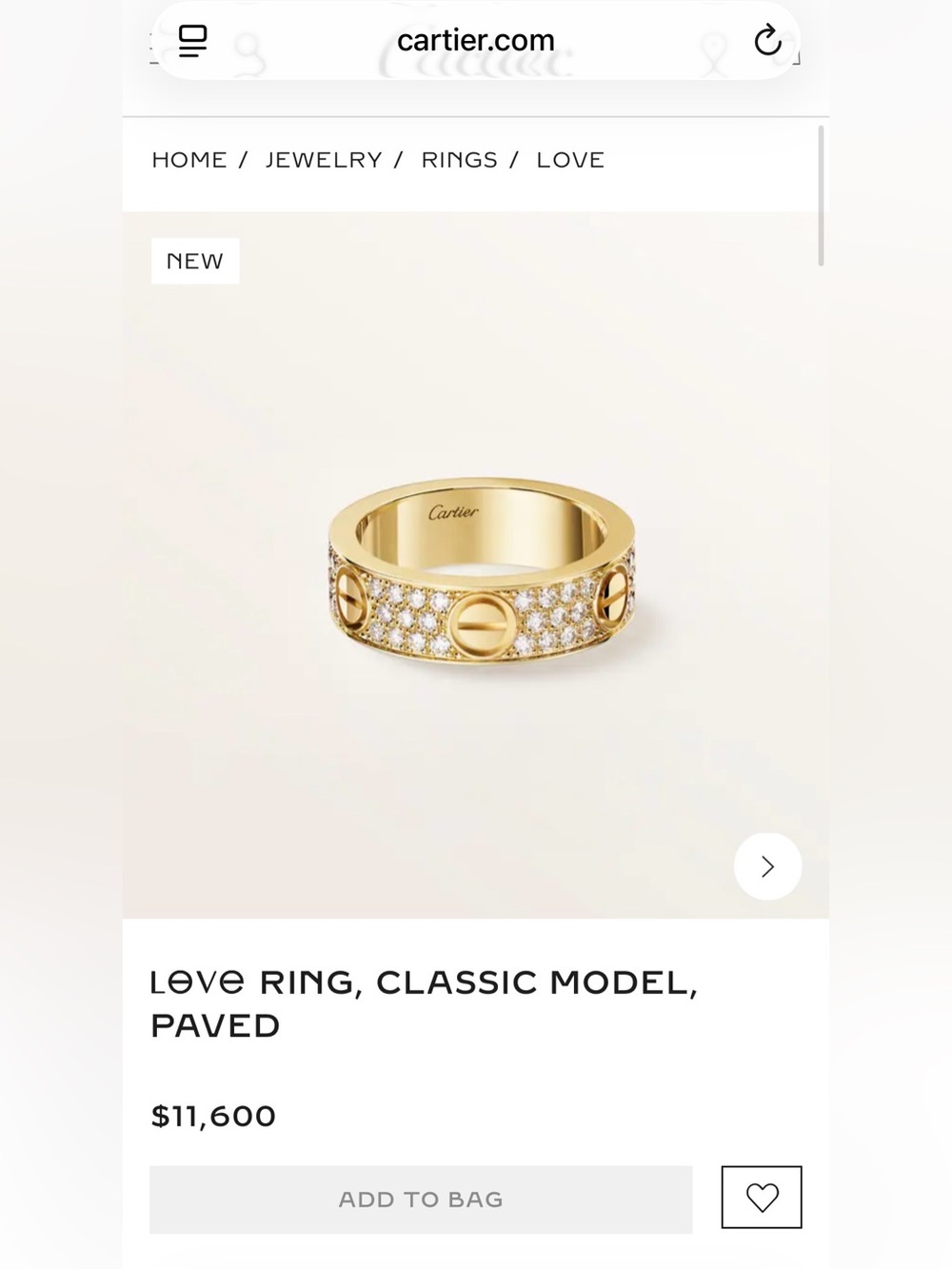 Cartier Yellow Gold Paved Love Ring